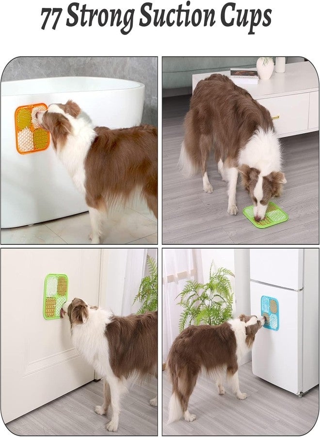 Minitul Lick Mats for Dogs & Cats - 2 Pack Licking Pad with Suction Cups for Dog Anxiety Relief, Slow Feeder Dog Bowls, Perfect for Bathing Grooming and Training (Green/Blue + Spatula & Brush) - Image 3